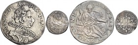 Lotto di due monete. Cosimo II de’Medici, 1609-1621. 

Testone 1620 AR, Galeotti XVI, 3. Quarto di giulio 1609 AR, Galeotti XXIV, 4/5.
Mediamente q...