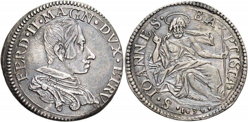 Ferdinando II de’Medici 1621-1670. 

Testone 1636, AR 9,15 g. FERD II MAGN DVX...