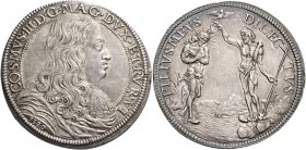 Cosimo III de’Medici, 1670-1723. 

Piastra 1680, AR 31,25 g. COSMVS III D G MAG DV ETRVR VI Busto corazzato a d.; sotto, nel giro, 1680. Rv. FILIVS ...