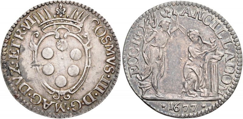 Cosimo III de’Medici, 1670-1723. 

Giulio 1676, AR 2,91 g. COSMVS III D G MAG ...