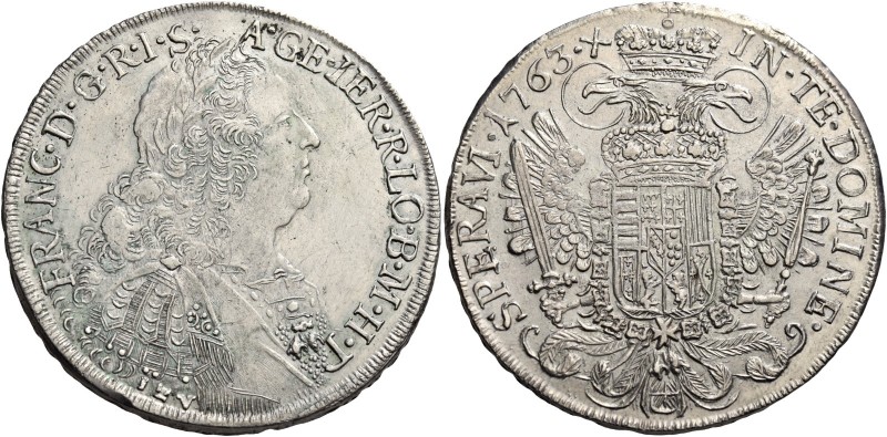 Monete per il Levante. 

Tallero 1763, AR 27,31 g. FRANC D G R I S – A GE IER ...
