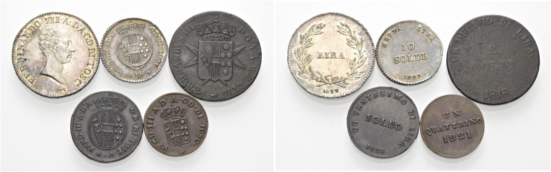 Lotto di cinque monete. 

Ferdinando III di Lorena, 1790-1801 e 1814-1824. II ...