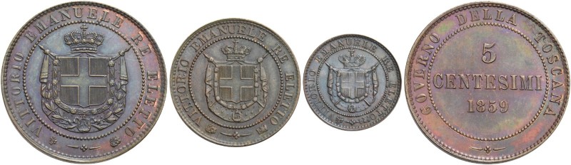 Lotto di tre monete. Vittorio Emanuele II re eletto, 1859-1861. 

Da 5 centesi...