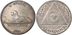 Parigi. 

Le Grand Sphinx 1804, gettone AR 8,50 g. Ø 26,2mm [1,8mm. D/ G.·. SPHINX Sfinge a sinistra su capitello; in esergo, 5804, orlo cordonato. ...