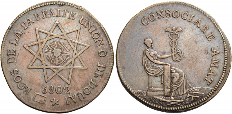 Orients de Province. 

DOUAI, La Parfaite Union 1802, gettone Æ 7,79 g. Ø 28,1...