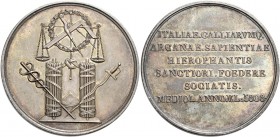 Italia. 

MILANO, Alleanza dei franco massoni di Francia e di Italia 1808, medaglia AR 20,44 g. Ø 40,2mm, [2,4mm, D/ simboli massonici tra due fasci...