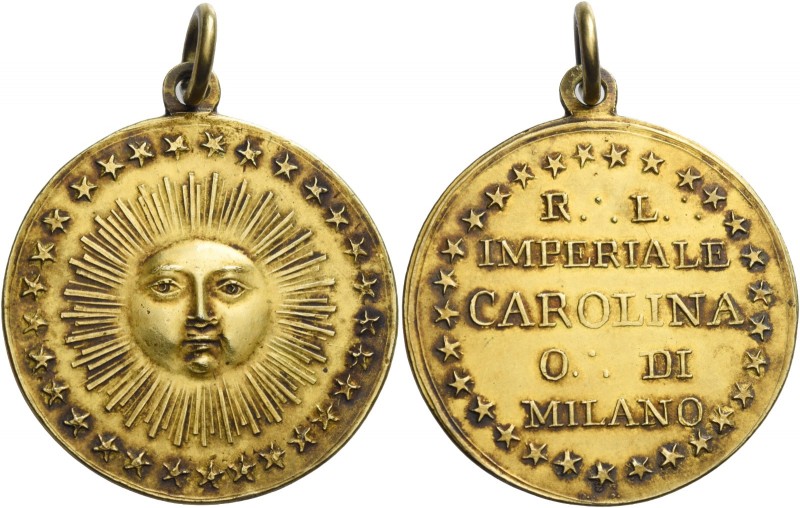 Italia. 

Loggia Imperiale Carolina di Milano (1810), medaglia AR dorato, 15,8...