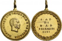 Italia. 

RECANATI, Loggia Massonica di Recanati (?) 1813, medaglia Æ dorato 19,73 g. Ø 37,0mm [2,3mm D/ NAPOLEONE I IMP DE FRANCE E RE D'ITALIA , t...