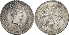 Italia. 

MADRID, Napoleon Le Grand 1811, medaglia AR 21,77 g. Ø 42,5mm [ 2,0mm D/ MEMB.·.DE LA R.·.M DE NAPOLEON LE GRAND A L'OR.·.DE MADRID: tra d...