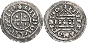 Milano. Ludovico II imperatore e re d’Italia, 844-875. 

Denaro, AR 1,68 g. + HLVDOVICVS IMP Croce patente accantonata da quattro globetti. Rv. + XP...