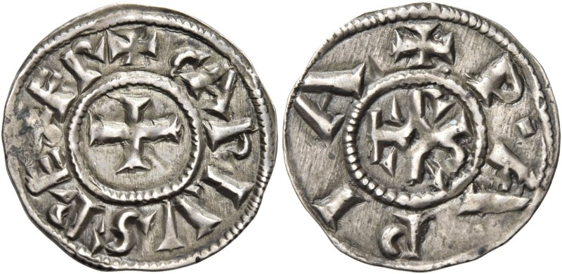 Pavia. Carlo Magno re dei Franchi, 774-814. 

Denaro, AR 1,76 g. + CARLVS REX ...