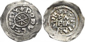 Pavia. Rodolfo II di Borgogna re d’Italia, 922-926. 

Denaro, AR 1,26 g. + RODVLFVS RX Cristogramma affiancato da cinque globetti. Rv. XPIITIANA RE ...