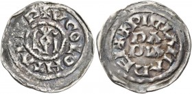 Pavia. Ugo di Arles re d’Italia, 926-947 con Lotario II, 931-947. 

Denaro, AR 1,37 g. + VGOLOHTARIV Monogramma di Ugo. Rv. + XPIITIANA REI Nel camp...