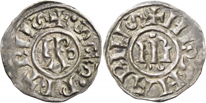 Roma. Leone IV con Lotario imperatore, 847-855. 

Denaro, AR 1,32 g. SCS PETRV...