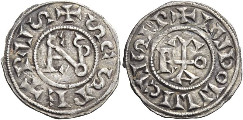 Roma. Niccolò I con Ludovico II imperatore, 858-867. 

Denaro, AR 1,40 g. + SC...