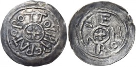 Verona. Ottone I di Sassonia, 962-973. 

Denaro scodellato, AR 1,22 g. OTTOINPERATOR Croce patente entro cerchio lineare. Rv. VE / RO – N – A Croce ...