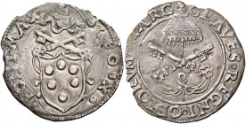 Ancona. Leone X (Giovanni de’Medici), 1513-1521. 

Mezzo giulio, AR 1,61 g. LEO X – PONT MAX Stemma sormontato da triregno e chiavi decussate entro ...