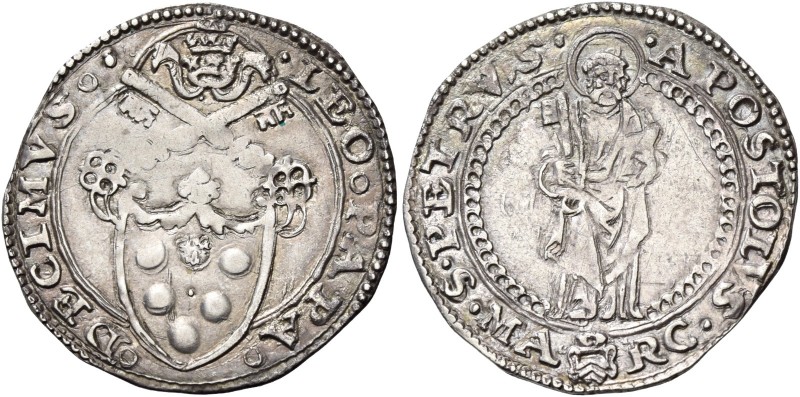 Ancona. Leone X (Giovanni de’Medici), 1513-1521. 

Mezzo giulio, AR 1,81 g. LE...