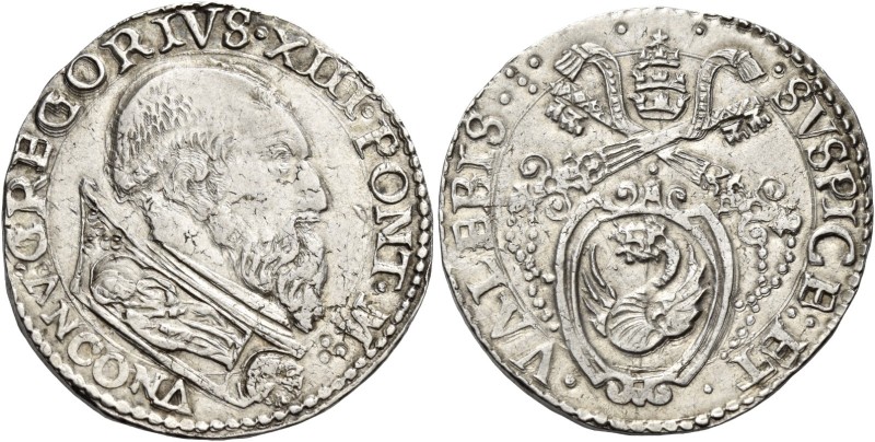 Ancona. Gregorio XIII (Ugo Boncompagni), 1572-1585. 

Testone, AR 9,49 g. GREG...