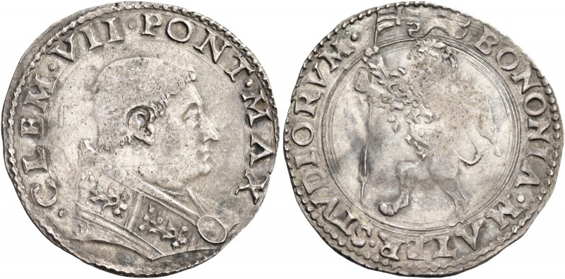 Bologna. Clemente VII (Giulio de’Medici), 1523–1534. 

Giulio, AR 4,07 g. CLEM...