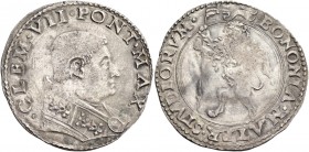 Bologna. Clemente VII (Giulio de’Medici), 1523–1534. 

Giulio, AR 4,07 g. CLEM VII PONT MAX Busto a d., con piviale ornato. Rv. BONONIA MATER STVDIO...