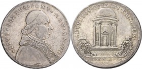 Bologna. Pio VI (Giovanni Angelo Braschi), 1775-1799. 

Scudo romano anno VIII/1782, AR 26,36. PIVS SEXTVS PONT MAX AN VIII Busto a d. con zucchetto...