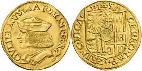 Casale. Guglielmo II Paleologo, 1494-1518. 

Doppio ducato, AV 6,88 g GVLIELMVS MAR MONT FER 7C Busto con berretto a s. Rv. + SA – CRI RO IMP PRINC ...