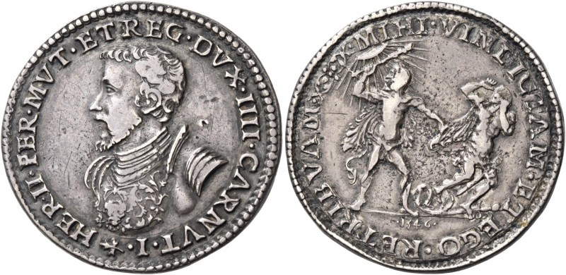 Ferrara. Ercole II d’Este, 1534-1559. 

Mezzo scudo 1546, AR 17,20 g. HER II F...