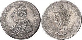 Firenze. Cosimo II de’Medici, 1609-1621. 

Piastra 1613, AR 32,36 g. COSMVS II MAG DVX ETRV IIII Busto corazzato a s. Rv. S IOANNES – BAPTISTA S. Gi...