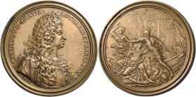 Firenze. Carlo V di Lorena, 1643-1690. 

Medaglia 1686, Æ 223,45 g. Ø 88 mm. Per le vittorie di Carlo V sui turchi (opus: Massimilano Soldani). CARO...