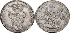 Livorno. Cosimo III de’Medici, 1670-1723. 

Pezza della rosa 1707, AR 26,93 g. COSMVS III D G – M DVX ETRVRIÆ Stemma coronato; sotto, nel giro, 1707...