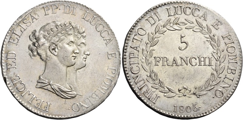 Lucca. Elisa Bonaparte e Felice Baciocchi, 1805-1814. 

Da 5 franchi 1806. Pag...