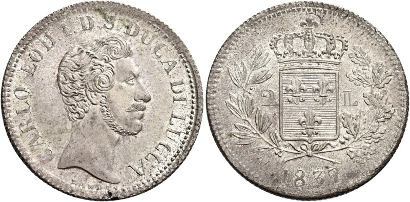 Lucca. Carlo Lodovico di Borbone, 1824-1847. 

Da 2 lire 1837. Pagani 261. MIR...