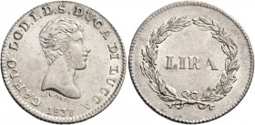 Lucca. Carlo Lodovico di Borbone, 1824-1847. 

Lira 1837. Pagani 263. MIR 257/2.
Migliore di Spl