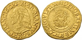 Mantova. Francesco II Gonzaga, 1484-1519. 

Ducato, AV 3,45 g. FRANCISCVS MAR MANTVE QVART’ Busto corazzato a s. Rv. Pisside D PROBASTI ME ET COGNOV...