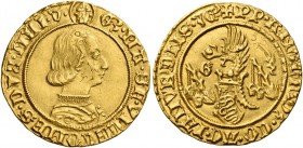 Milano. Galeazzo Maria Sforza, 1466-1476. 

Ducato, AV 3,55 g. Testina di S. Ambrogio G3 MA SF VICECOMES DVX MELI V Busto corazzato a d. Rv. PP ANGL...