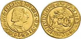 Milano. Galeazzo Maria Sforza, 1466-1476. 

Ducato, AV 3,46 g. Testina di S. Ambrogio G3 MA SF VICECOMES DVX MELI V Busto corazzato a d. Rv. PP ANGL...