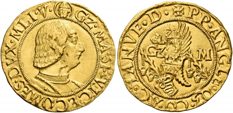 Milano. Galeazzo Maria Sforza, 1466-1476. 

Ducato, AV 3,49 g. Testina di S. A...