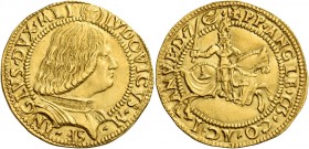 Milano. Ludovico Maria Sforza detto ”il Moro”, 1494-1500. 

Doppio ducato, AV 6,87 g. Testina di S. Ambrogio LVDOVICVS M – SF AN – GLVS DVX MLI Bust...