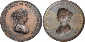 Napoli. Gioacchino Murat, 1808-1815. 

Placchetta, Æ 6,09. Ø 49,8 mm. Coniata a Parigi. Per la moglie Carolina Bonaparte. M CAROLINE REINE DE NAPLES...