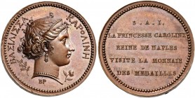Napoli. Gioacchino Murat, 1808-1815. 

Medaglia, Æ 6,47. Ø 22,5 mm. Coniata a Parigi. Per la visita alla zecca di Parigi della moglie Carolina Bonap...