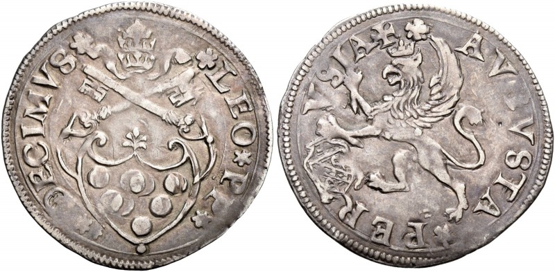 Perugia. Leone X (Giovanni de’Medici), 1513-1521. 

Mezzo giulio, AR 1,83. LEO...