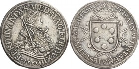 Pisa. Ferdinando I de’Medici, 1595-1608. 

Tallero 1595, AR 27,85 g. FERDINANDVS MED MAG ETR DVX III Busto radiato e corazzato a d., con scettro nel...