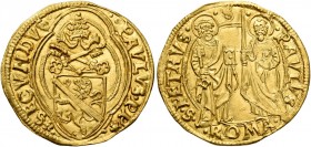 Roma. Paolo II (Pietro Barbo), 1464-1471. 

Ducato papale, AV 3,51 g. PAVLVS PP rosetta (segno di Pier Paolo della Zecca) – rosetta SECVNDVS Stemma ...