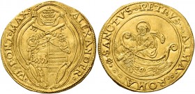 Roma. Alessandro VI (Rodrigo de Borja y Borja), 1492-1503. 

Doppio fiorino di camera, AV 6,63 g. ALEXANDER – VI PONT MAX Stemma sormontato da trire...