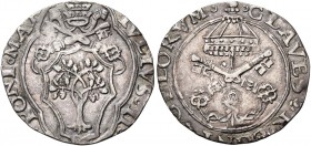 Roma. Giulio II (Giuliano della Rovere), 1503-1513. 

Mezzo giulio, AR 1,61 g. IVLIVS II – PONT MAX Stemma sormontato da triregno e chiavi decussate...