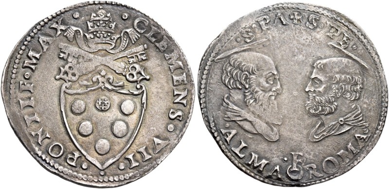 Roma. Clemente VII (Giulio de’Medici) 1523-1534. 

Doppio giulio, AR 7,24 g. C...