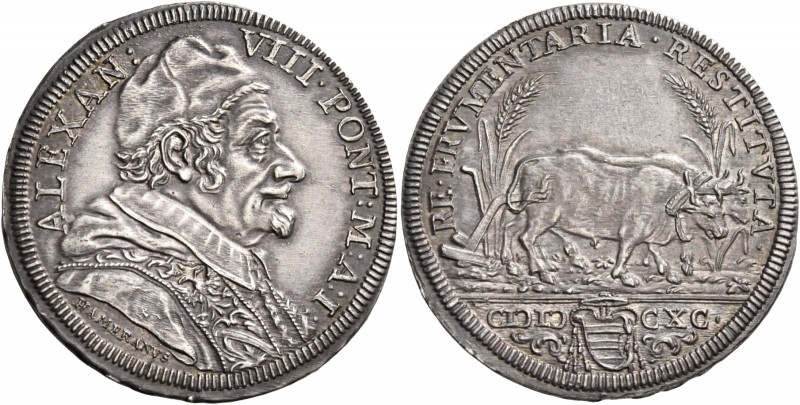 § Roma. Alessandro VIII (1689-1691). 

Testone anno I/1690, AR 9,18 g. ALEXAN ...