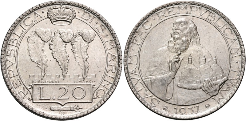 San Marino. Repubblica. I periodo, 1864-1938. 

Da 20 lire 1937. Pagani 347.
...