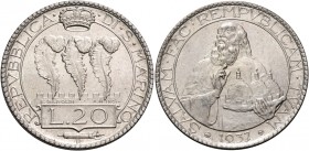 San Marino. Repubblica. I periodo, 1864-1938. 

Da 20 lire 1937. Pagani 347.
Rara. q.Fdc